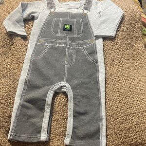 John Deere Gray and Dark Gray Faux-Overall Baby Romper 6/9 months